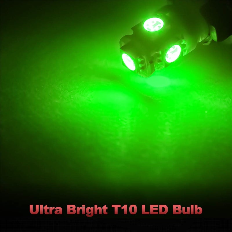 Yorkim مصابيح LED يوركيم 194 خضراء فائقة السطوع الجيل الخامس الجديد، مصابيح LED T10 168 لداخل السيارة، مصابيح القبة، مصابيح الخريطة، مصابيح الباب، مصابيح الترخيص W5W 2825، عبوة من 10 - Image 2